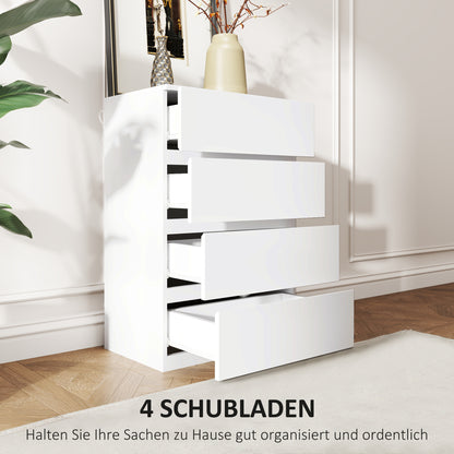 Dresser Sideboard with 4 Drawers Cloth Cabinet Modern Drawer Cabinet for Living Room Bedroom Hallway White, 55 x 33 x 80 cm