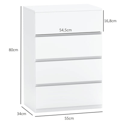 Dresser Sideboard with 4 Drawers Cloth Cabinet Modern Drawer Cabinet for Living Room Bedroom Hallway White, 55 x 33 x 80 cm