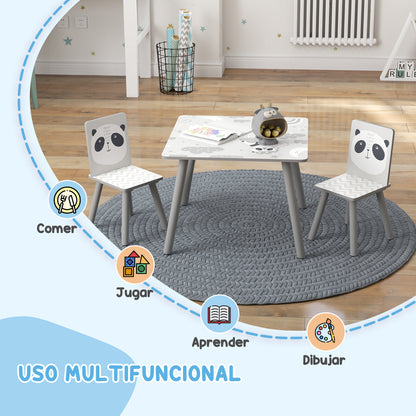 ZONEKIZ Children's 3-Piece Table and Chairs Set Children's Table with 2 Chairs Activity Furniture Set for Kids 3-8 Years for Bedroom Playroom Gray and White