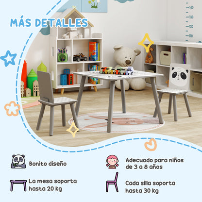 ZONEKIZ Children's 3-Piece Table and Chairs Set Children's Table with 2 Chairs Activity Furniture Set for Kids 3-8 Years for Bedroom Playroom Gray and White