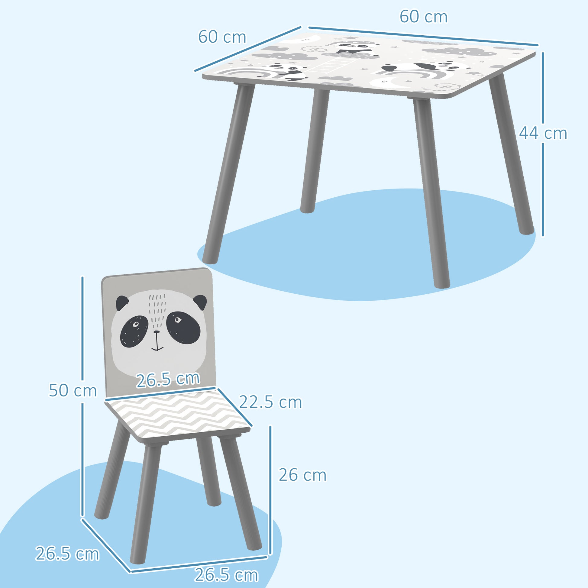 ZONEKIZ Children's 3-Piece Table and Chairs Set Children's Table with 2 Chairs Activity Furniture Set for Kids 3-8 Years for Bedroom Playroom Gray and White