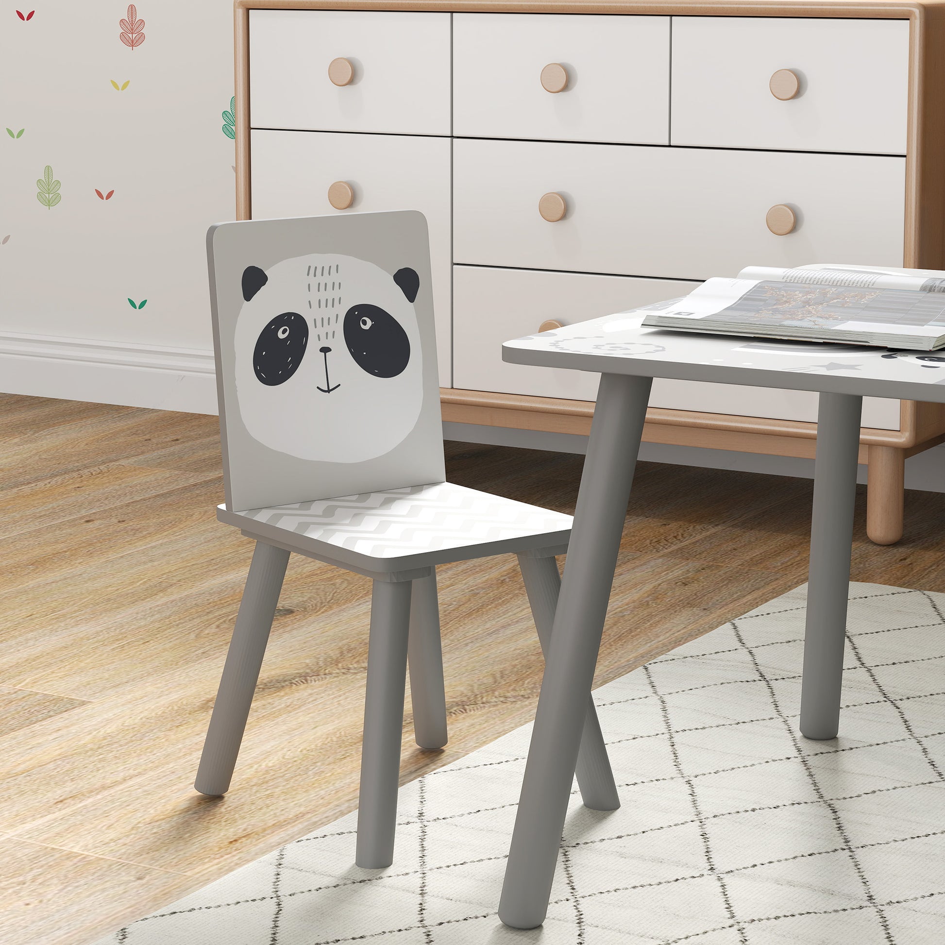 ZONEKIZ Children's 3-Piece Table and Chairs Set Children's Table with 2 Chairs Activity Furniture Set for Kids 3-8 Years for Bedroom Playroom Gray and White
