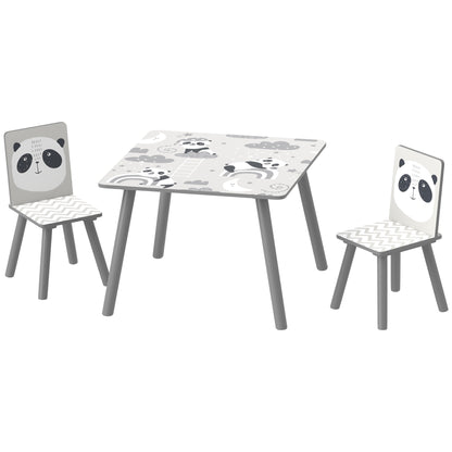 ZONEKIZ Children's 3-Piece Table and Chairs Set Children's Table with 2 Chairs Activity Furniture Set for Kids 3-8 Years for Bedroom Playroom Gray and White