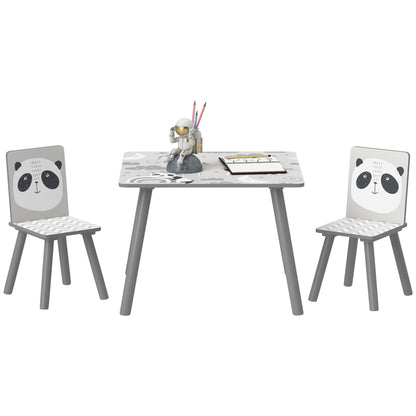 ZONEKIZ Children's 3-Piece Table and Chairs Set Children's Table with 2 Chairs Activity Furniture Set for Kids 3-8 Years for Bedroom Playroom Gray and White