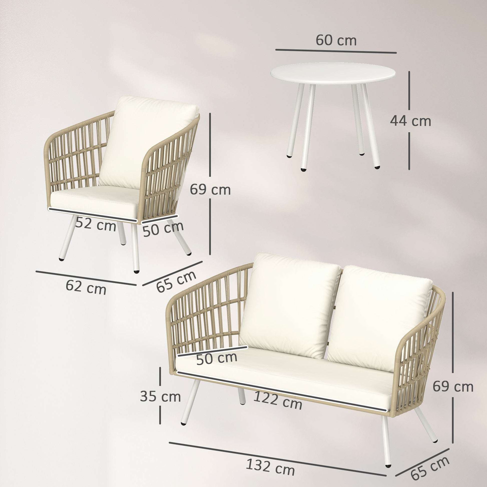 Garden Furniture Set made of Poly Rattan Lounge Set with 2-seater Sofa Chair Table Cushion weatherproof Seating Group for 4 Persons Outdoor Balcony Furniture Set Patio Furniture for Garden Balcony Terrace Khaki