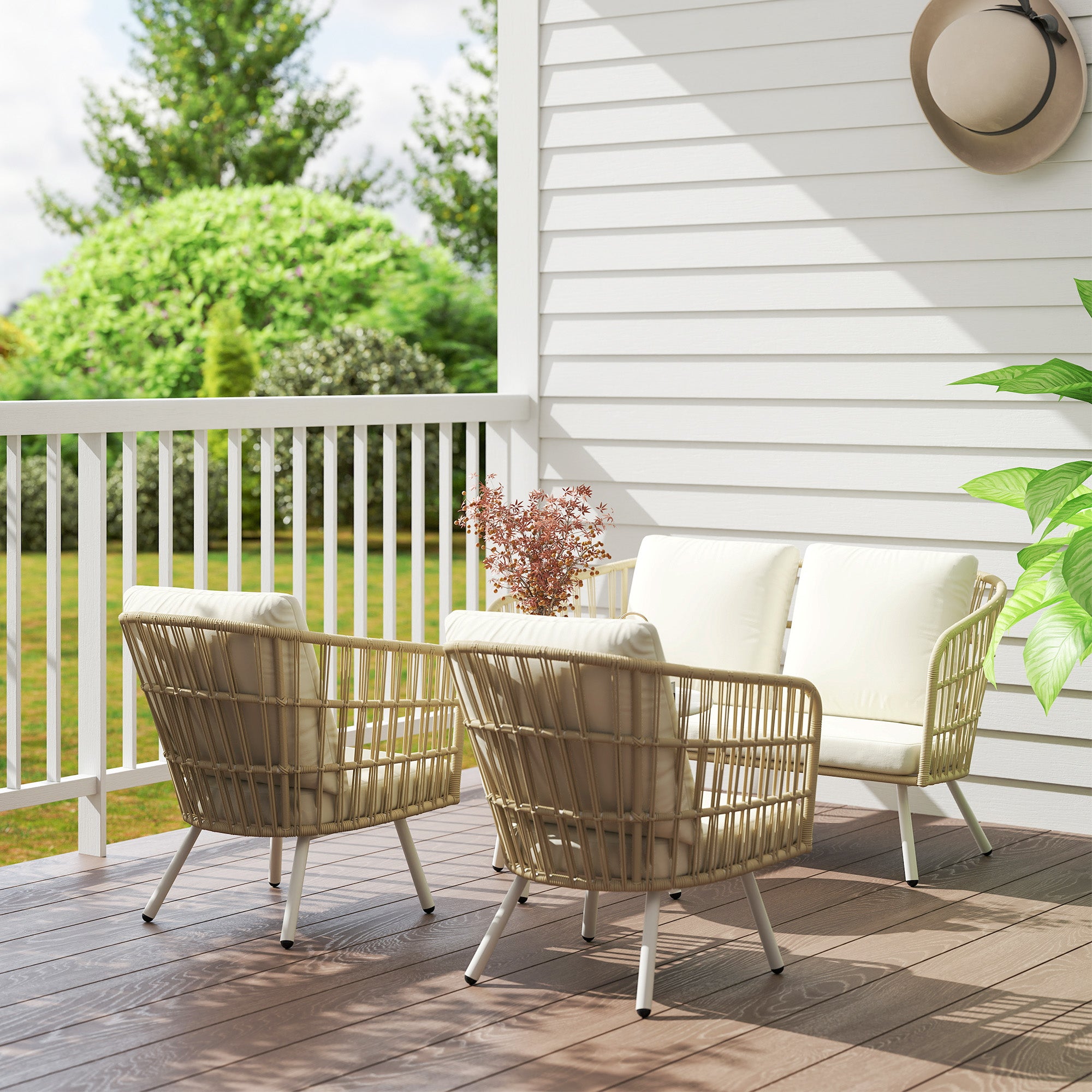 Garden Furniture Set made of Poly Rattan Lounge Set with 2-seater Sofa Chair Table Cushion weatherproof Seating Group for 4 Persons Outdoor Balcony Furniture Set Patio Furniture for Garden Balcony Terrace Khaki