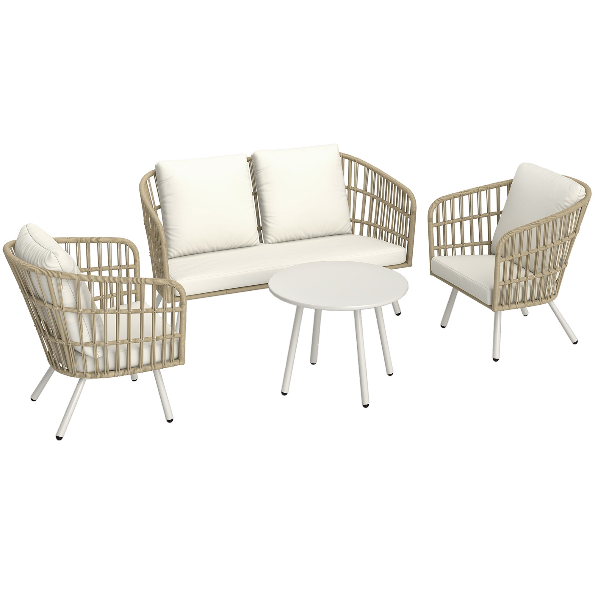 Garden Furniture Set made of Poly Rattan Lounge Set with 2-seater Sofa Chair Table Cushion weatherproof Seating Group for 4 Persons Outdoor Balcony Furniture Set Patio Furniture for Garden Balcony Terrace Khaki