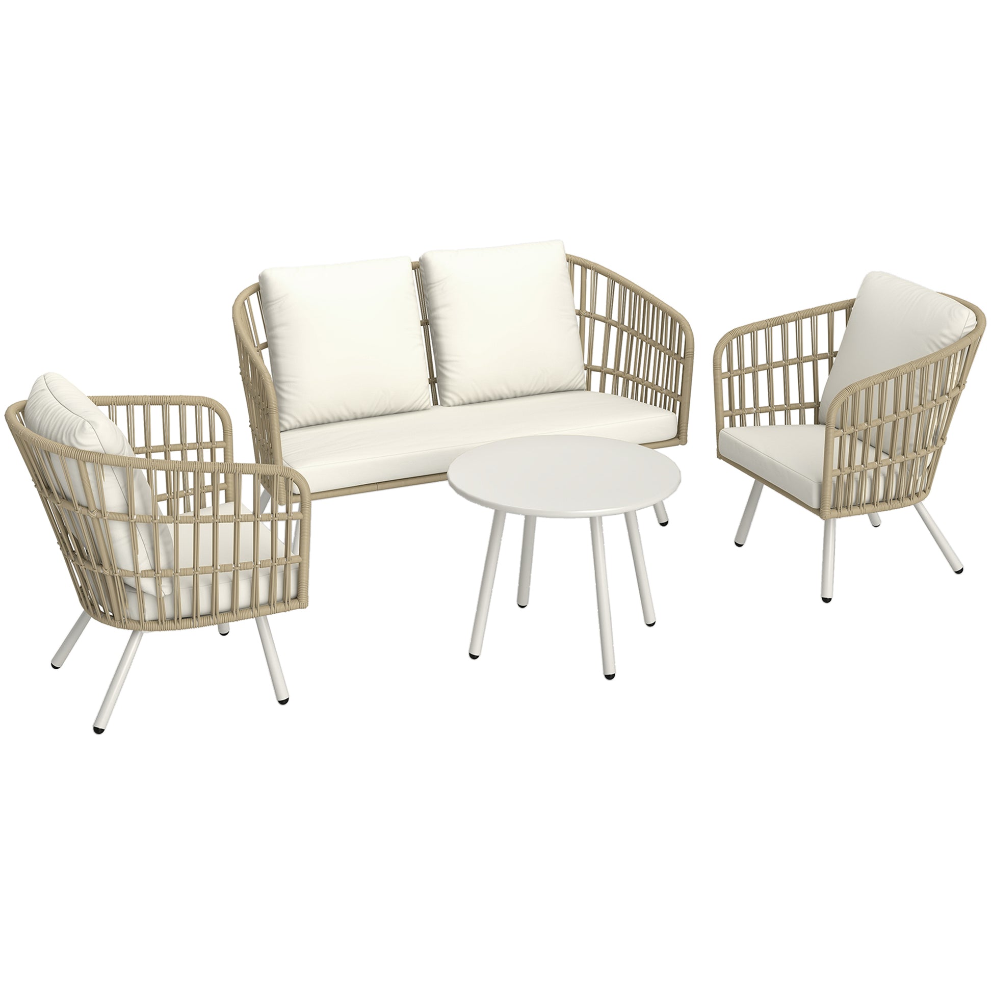 Garden Furniture Set made of Poly Rattan Lounge Set with 2-seater Sofa Chair Table Cushion weatherproof Seating Group for 4 Persons Outdoor Balcony Furniture Set Patio Furniture for Garden Balcony Terrace Khaki