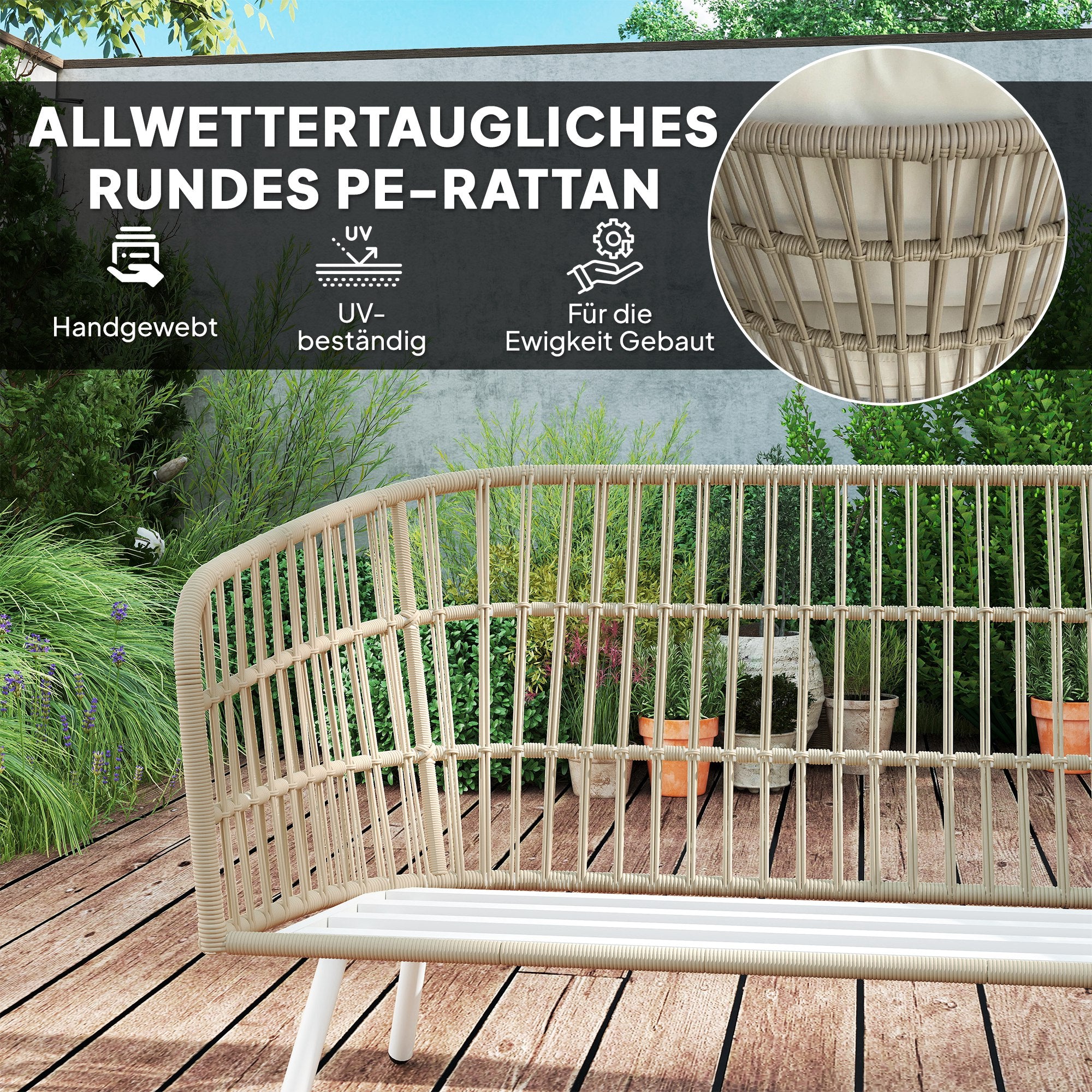 Garden Furniture Set made of Poly Rattan Lounge Set with 2-seater Sofa Chair Table Cushion weatherproof Seating Group for 4 Persons Outdoor Balcony Furniture Set Patio Furniture for Garden Balcony Terrace Khaki