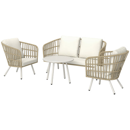 Garden Furniture Set made of Poly Rattan Lounge Set with 2-seater Sofa Chair Table Cushion weatherproof Seating Group for 4 Persons Outdoor Balcony Furniture Set Patio Furniture for Garden Balcony Terrace Khaki