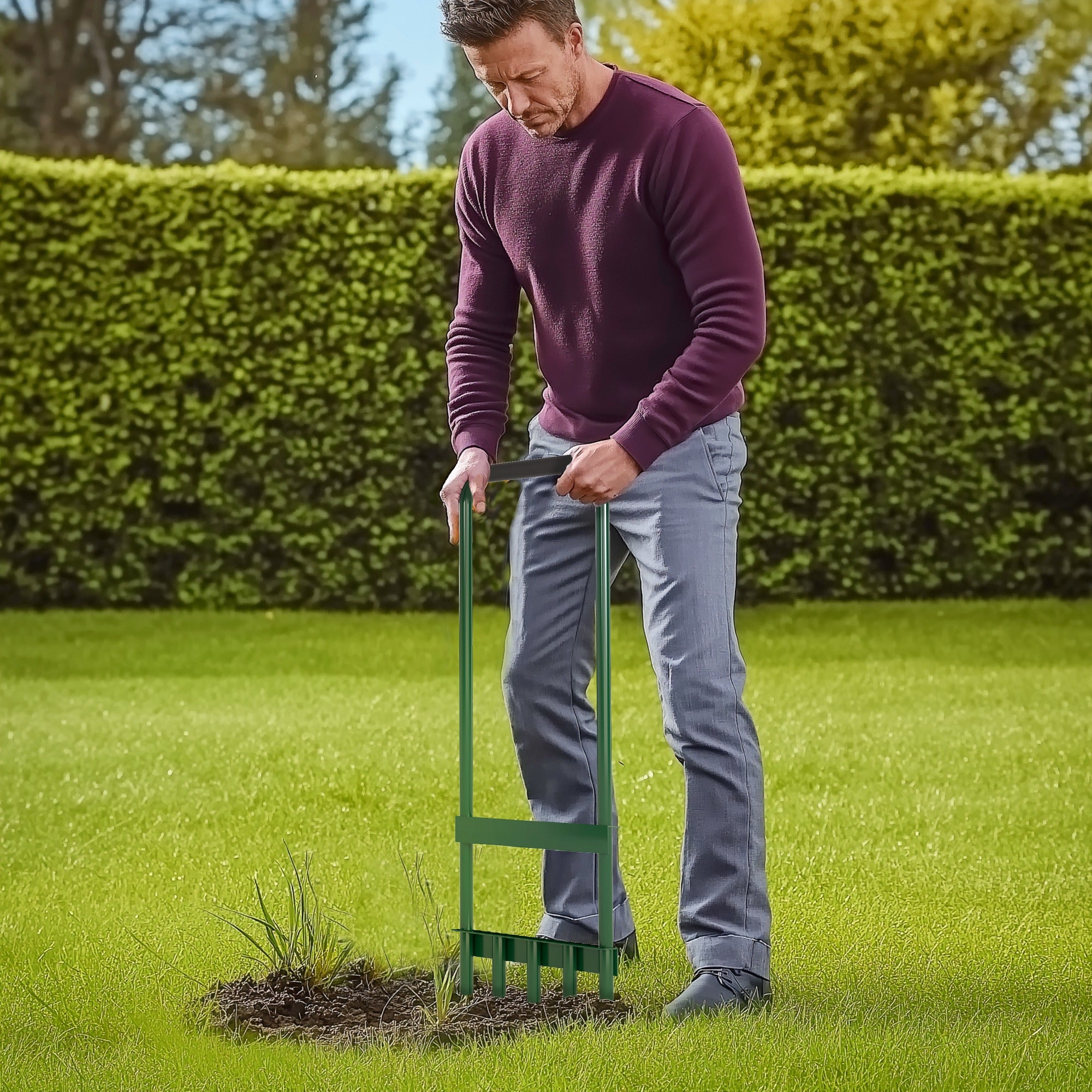 Lawn Aerator Aerifier for Lawns 30cm Width Manual Lawn Ventilator with Non-Slip Handle, Garden Tools Ground Rail, Lawn Scarifier, Ground Ventilation Lawn Care for Gardens and Yards