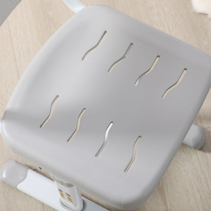 Adjustable Height School Desk for Children 6-12 Years, Desk and Chair Set with 45° Tiltable Desktop, Drawer, 2 Pen Holders, and Hook, Gray