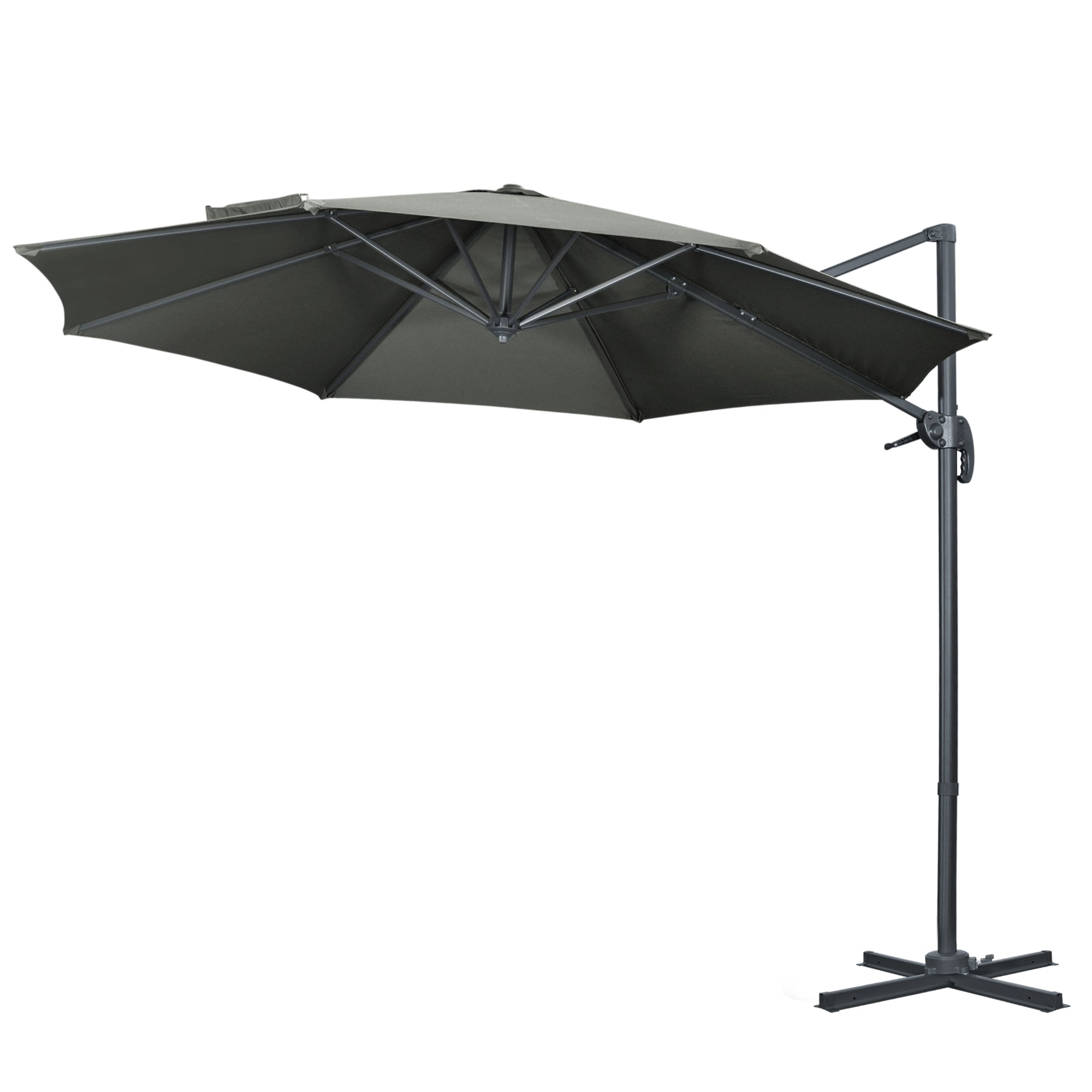 Garden Umbrella Ø300x250 cm Offset Aluminum Parasol with Crank Tilt 360° Rotating Canopy with Pedal and Cross Base Gray