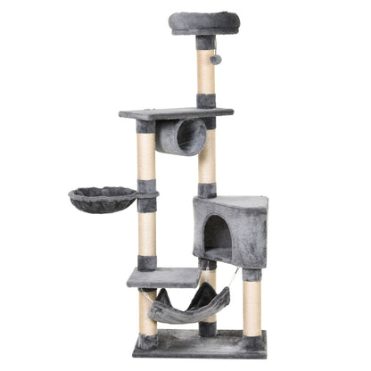 Cat Scratching Tree 154 cm Height Cat Tower with Platforms Tunnel Hammock and Sisal Scratching Posts 60x40x154 cm Gray
