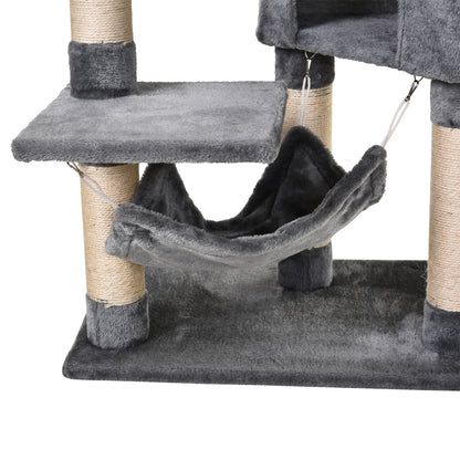 Cat Scratching Tree 154 cm Height Cat Tower with Platforms Tunnel Hammock and Sisal Scratching Posts 60x40x154 cm Gray