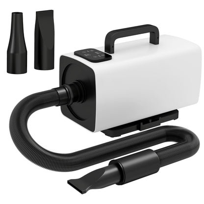 Dog Dryer Hair Dryer for Dogs 2200 W Adjustable Speed and Temperature 3 Nozzles Digital Display for Grooming Showering Drying White