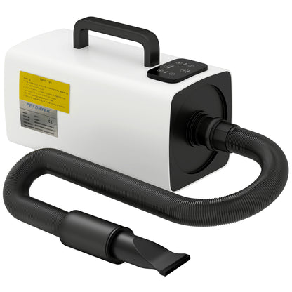 Dog Dryer Hair Dryer for Dogs 2200 W Adjustable Speed and Temperature 3 Nozzles Digital Display for Grooming Showering Drying White