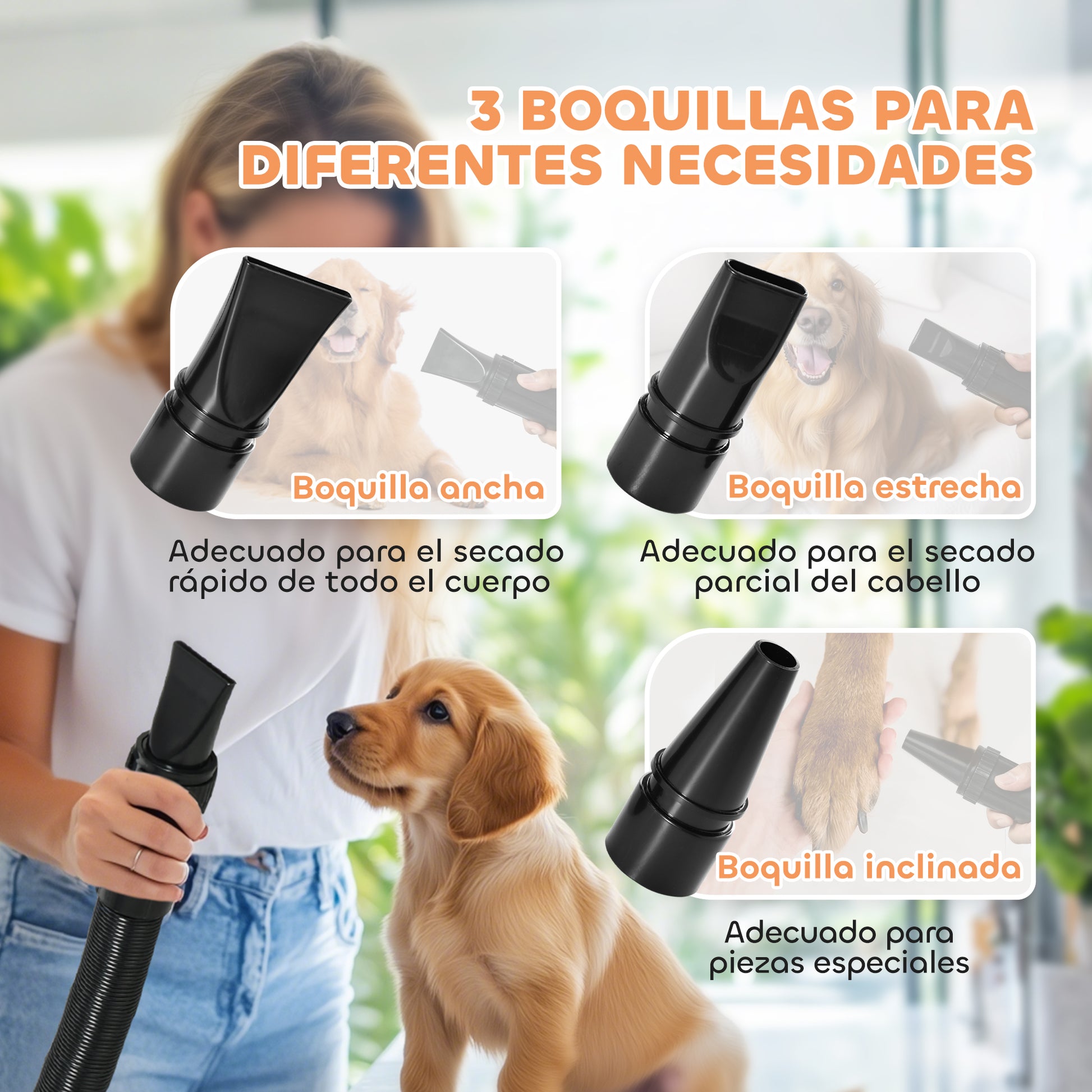 Dog Dryer Hair Dryer for Dogs 2200 W Adjustable Speed and Temperature 3 Nozzles Digital Display for Grooming Showering Drying White