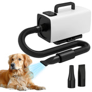 Dog Dryer Hair Dryer for Dogs 2200 W Adjustable Speed and Temperature 3 Nozzles Digital Display for Grooming Showering Drying White