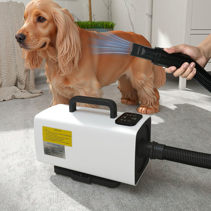 Dog Dryer Hair Dryer for Dogs 2200 W Adjustable Speed and Temperature 3 Nozzles Digital Display for Grooming Showering Drying White