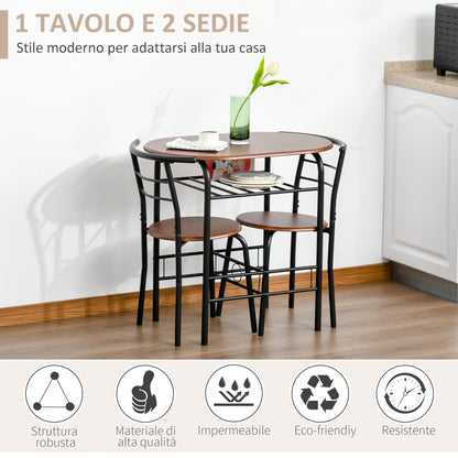 Modern Table Set with 2 Chairs for Dining Room, 3-Piece Space-Saving Furniture Set for Kitchen, Balcony, Restaurant or Bar, Brown and Black