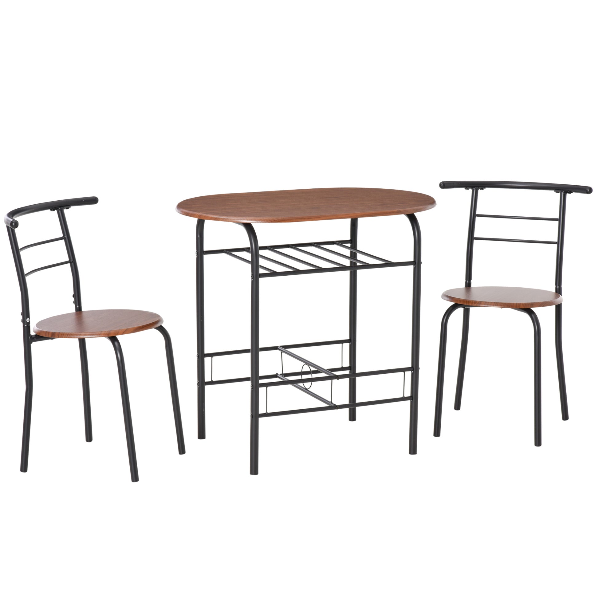 Modern Table Set with 2 Chairs for Dining Room, 3-Piece Space-Saving Furniture Set for Kitchen, Balcony, Restaurant or Bar, Brown and Black