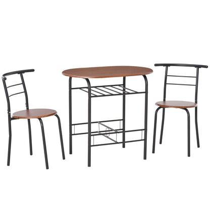 Modern Table Set with 2 Chairs for Dining Room, 3-Piece Space-Saving Furniture Set for Kitchen, Balcony, Restaurant or Bar, Brown and Black