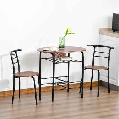 Modern Table Set with 2 Chairs for Dining Room, 3-Piece Space-Saving Furniture Set for Kitchen, Balcony, Restaurant or Bar, Brown and Black