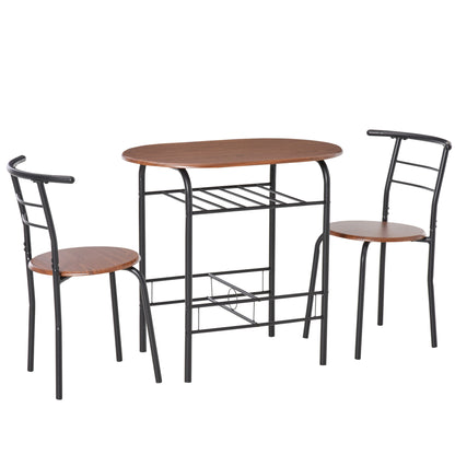 Modern Table Set with 2 Chairs for Dining Room, 3-Piece Space-Saving Furniture Set for Kitchen, Balcony, Restaurant or Bar, Brown and Black