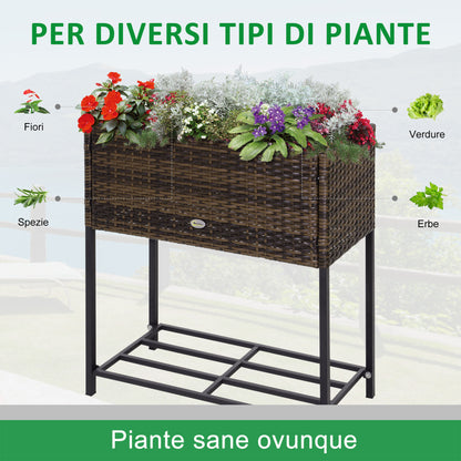 Raised Garden Bed, Wicker Planter with Shelf, Raised Flower Bed for Outdoor and Indoor, Brown (70cm x 30cm x 70cm)
