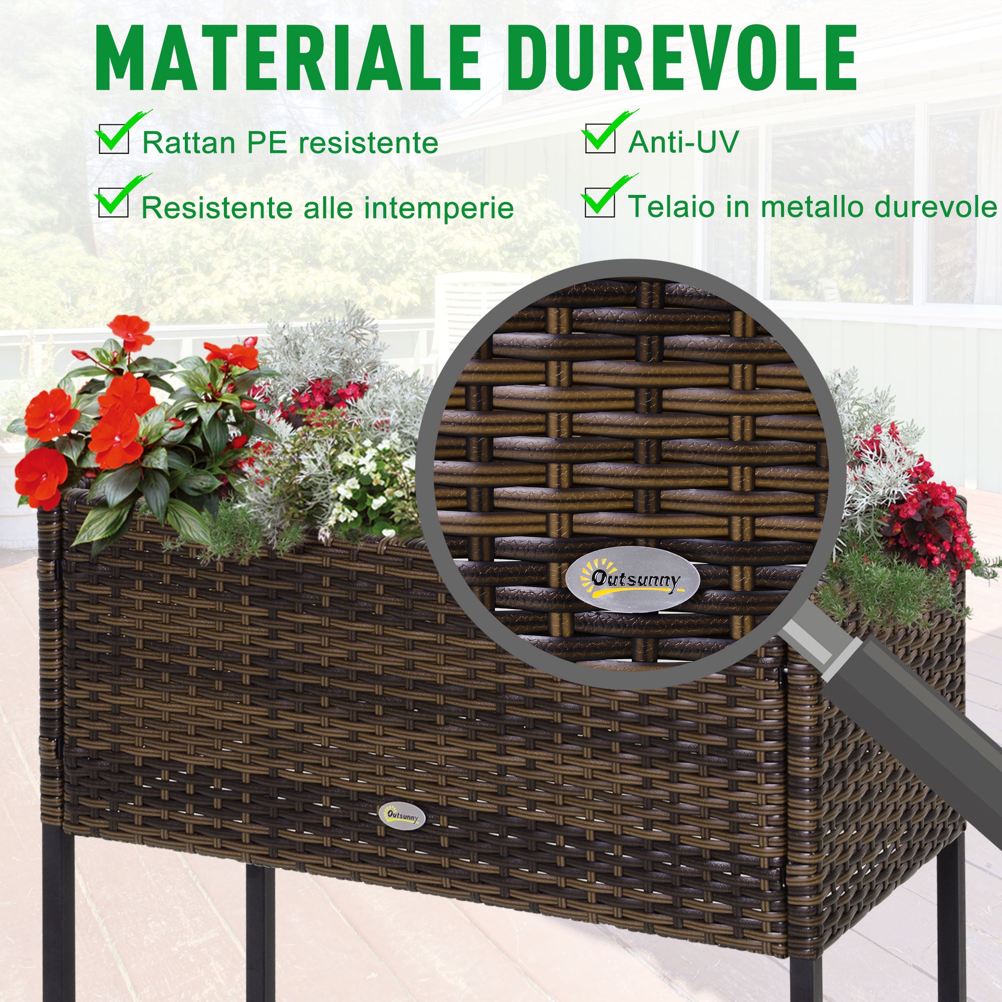 Raised Garden Bed, Wicker Planter with Shelf, Raised Flower Bed for Outdoor and Indoor, Brown (70cm x 30cm x 70cm)