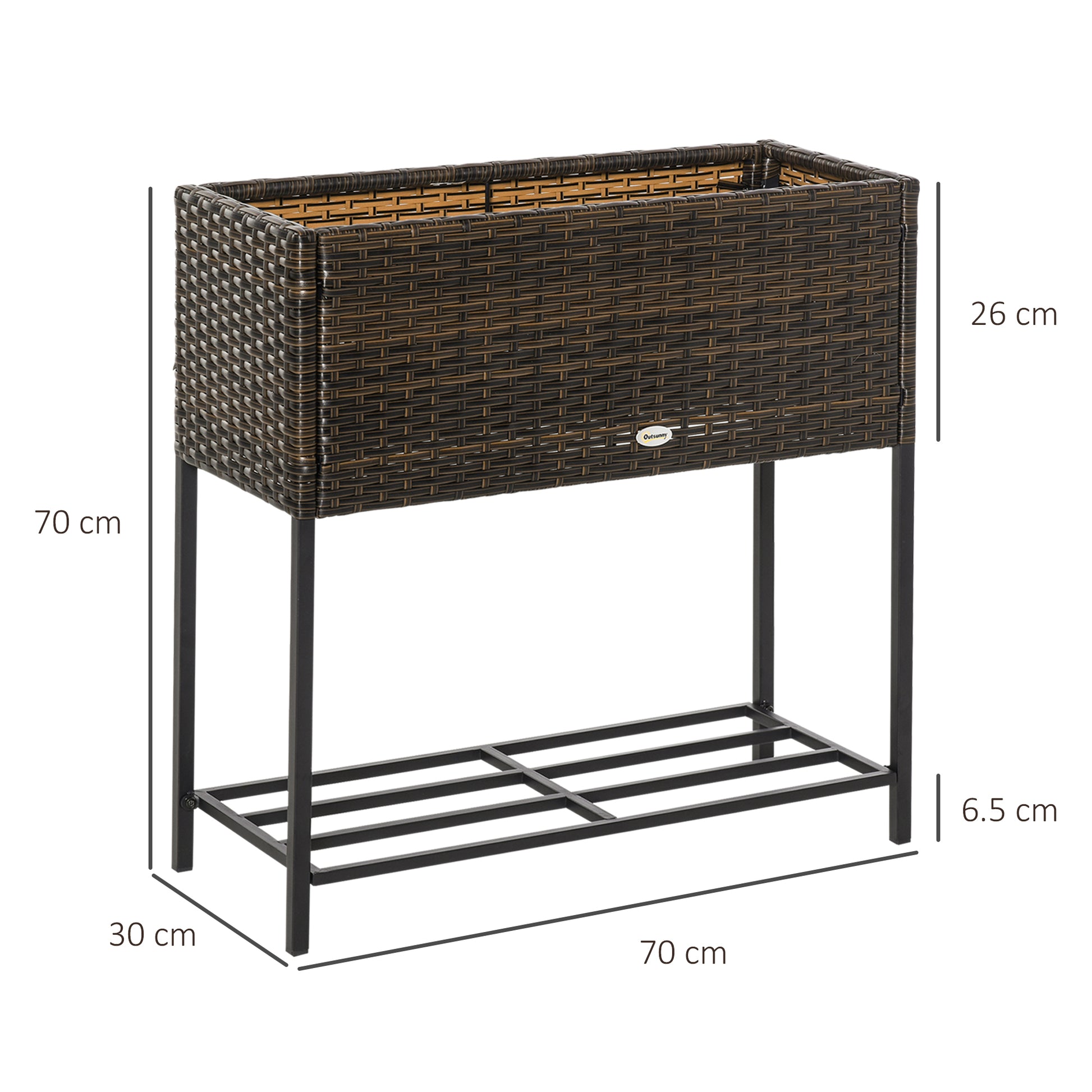 Raised Garden Bed, Wicker Planter with Shelf, Raised Flower Bed for Outdoor and Indoor, Brown (70cm x 30cm x 70cm)