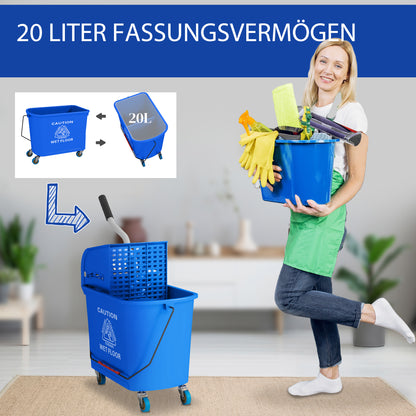 Cleaning Cart with Mop Press 20 L Bucket with Separator for Building Cleaning Hotel Blue