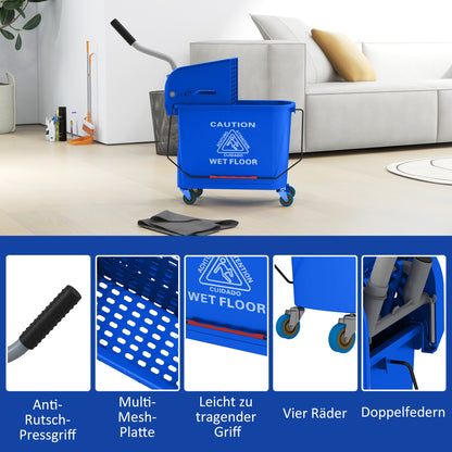Cleaning Cart with Mop Press 20 L Bucket with Separator for Building Cleaning Hotel Blue