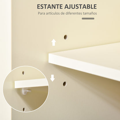 Kitchen Cart Service Trolley Multifunctional with Wheels 2 Sliding Doors 2 Drawers and Hanging Bar 110x49.5x89.5 cm Cream