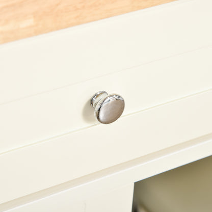 Kitchen Cart Service Trolley Multifunctional with Wheels 2 Sliding Doors 2 Drawers and Hanging Bar 110x49.5x89.5 cm Cream