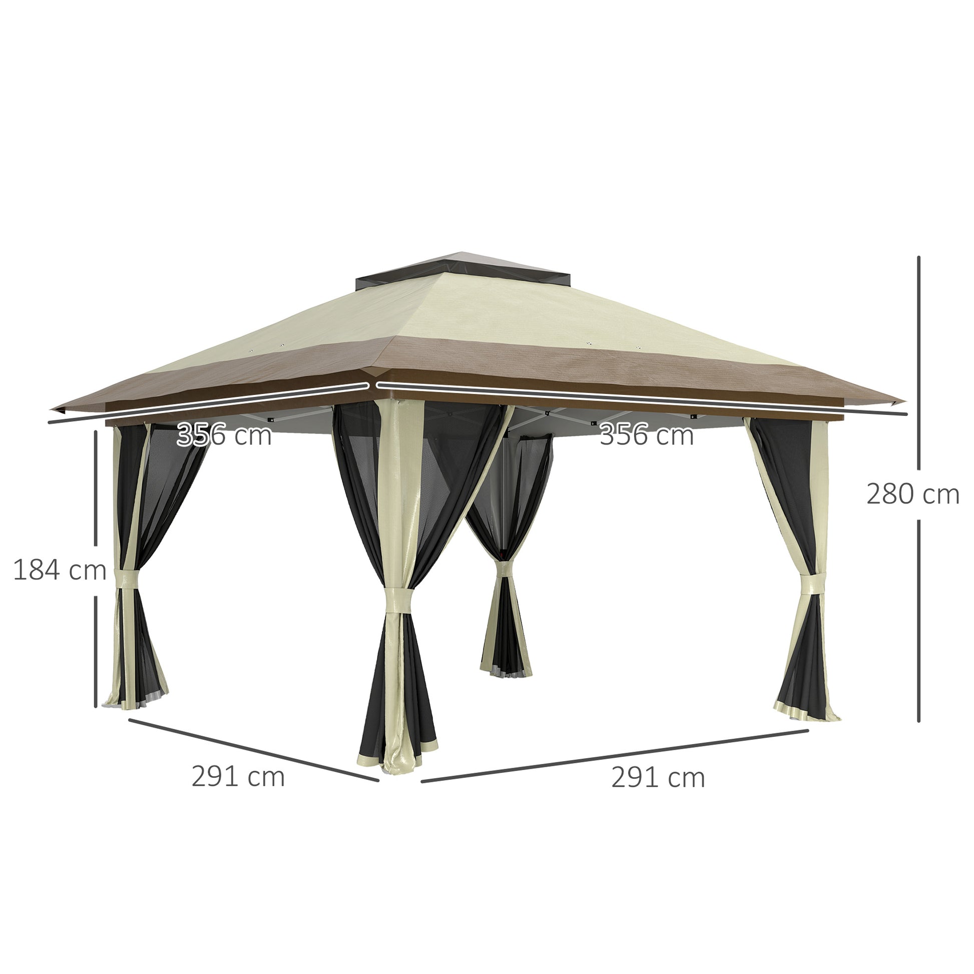 Folding Gazebo 3.6x3.6m Pop-Up Canopy with 4 Mesh Side Walls Anti-UV Adjustable Height Sand Bags and Carry Bag for Camping Parties Cream