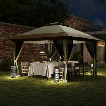 Folding Gazebo 3.6x3.6m Pop-Up Canopy with 4 Mesh Side Walls Anti-UV Adjustable Height Sand Bags and Carry Bag for Camping Parties Cream