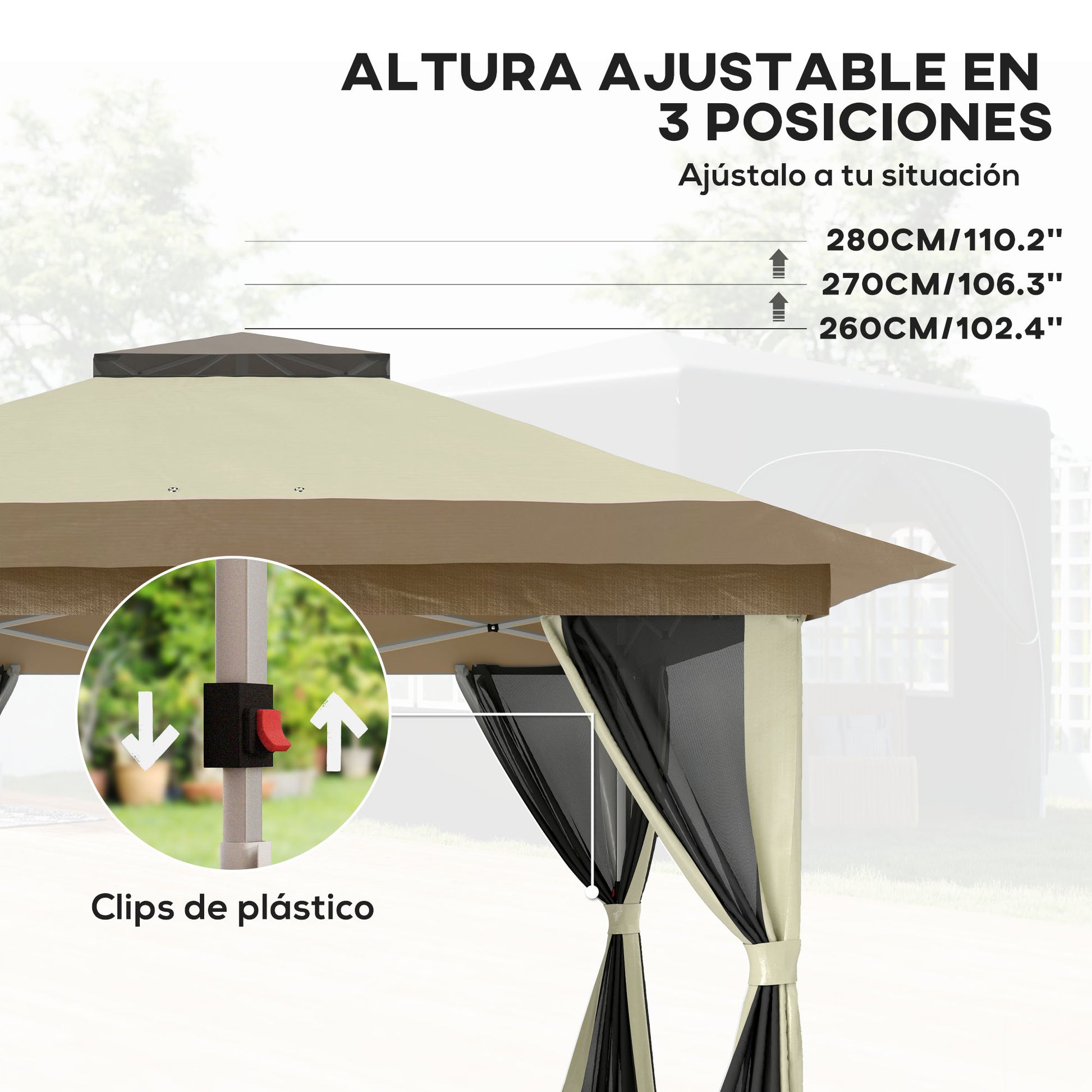Folding Gazebo 3.6x3.6m Pop-Up Canopy with 4 Mesh Side Walls Anti-UV Adjustable Height Sand Bags and Carry Bag for Camping Parties Cream