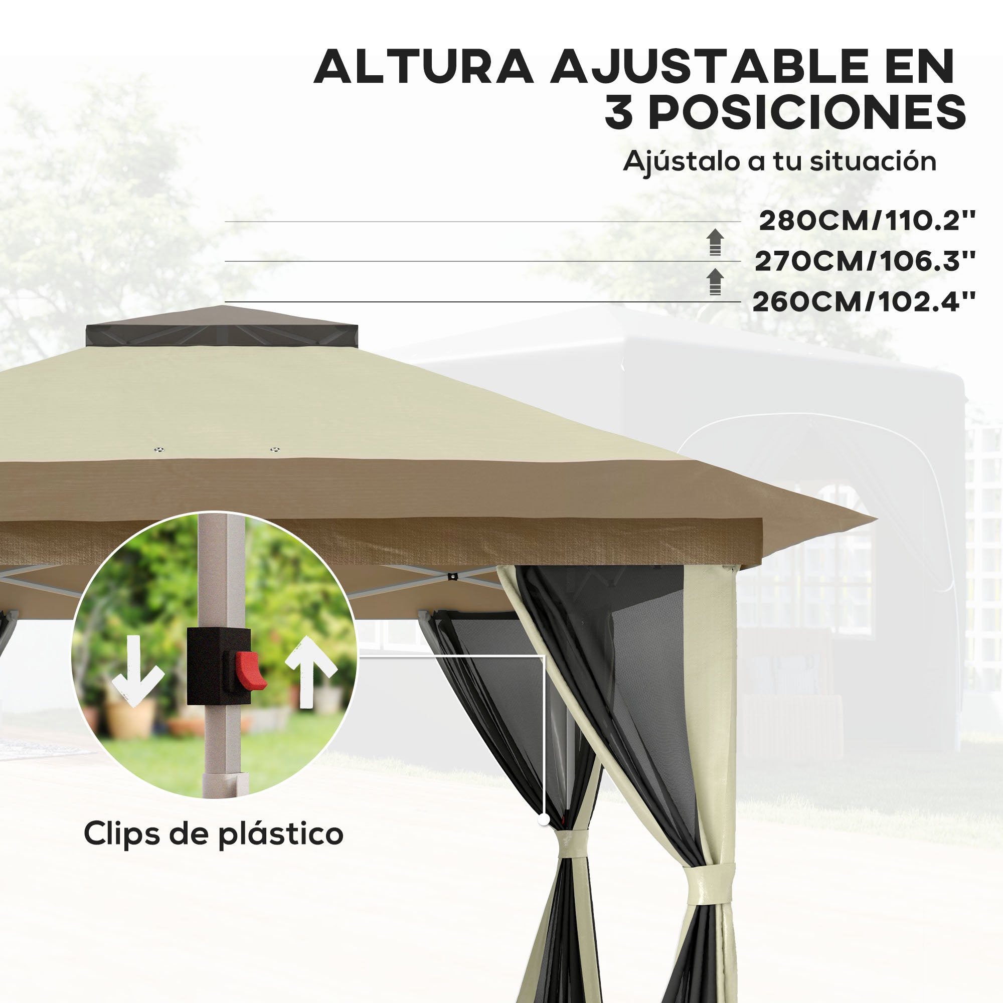 Folding Gazebo 3.6x3.6m Pop-Up Canopy with 4 Mesh Side Walls Anti-UV Adjustable Height Sand Bags and Carry Bag for Camping Parties Cream