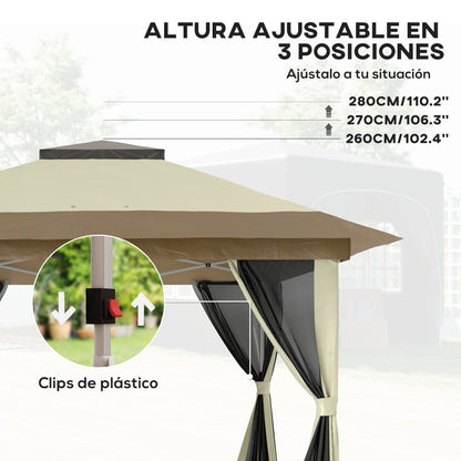 Folding Gazebo 3.6x3.6m Pop-Up Canopy with 4 Mesh Side Walls Anti-UV Adjustable Height Sand Bags and Carry Bag for Camping Parties Cream