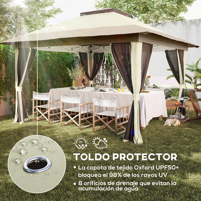 Folding Gazebo 3.6x3.6m Pop-Up Canopy with 4 Mesh Side Walls Anti-UV Adjustable Height Sand Bags and Carry Bag for Camping Parties Cream
