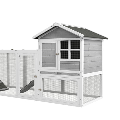 Rabbit Hutch Small Animal Hutch made of Wood Rabbit House with Outdoor Enclosure, Ramp, Small Animal House with Floor Tray, Small Animal Cage for Indoor Outdoor Gray 259 x 64 x 92 cm