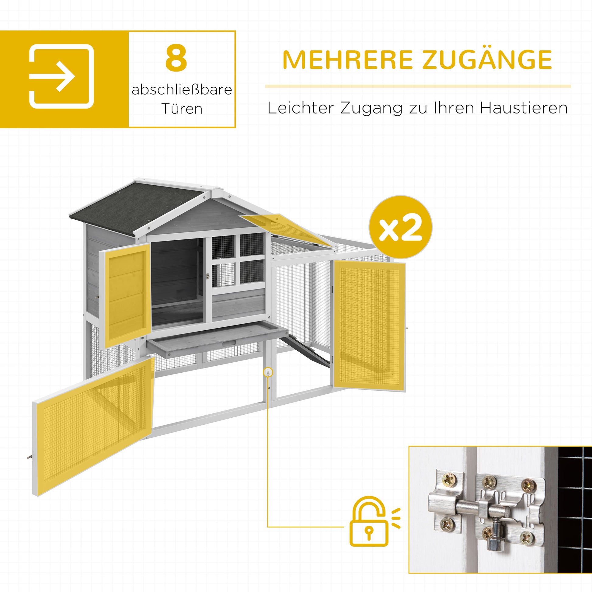 Rabbit Hutch Small Animal Hutch made of Wood Rabbit House with Outdoor Enclosure, Ramp, Small Animal House with Floor Tray, Small Animal Cage for Indoor Outdoor Gray 259 x 64 x 92 cm