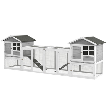 Rabbit Hutch Small Animal Hutch made of Wood Rabbit House with Outdoor Enclosure, Ramp, Small Animal House with Floor Tray, Small Animal Cage for Indoor Outdoor Gray 259 x 64 x 92 cm