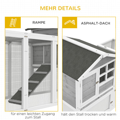 Rabbit Hutch Small Animal Hutch made of Wood Rabbit House with Outdoor Enclosure, Ramp, Small Animal House with Floor Tray, Small Animal Cage for Indoor Outdoor Gray 259 x 64 x 92 cm