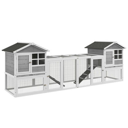 Rabbit Hutch Small Animal Hutch made of Wood Rabbit House with Outdoor Enclosure, Ramp, Small Animal House with Floor Tray, Small Animal Cage for Indoor Outdoor Gray 259 x 64 x 92 cm