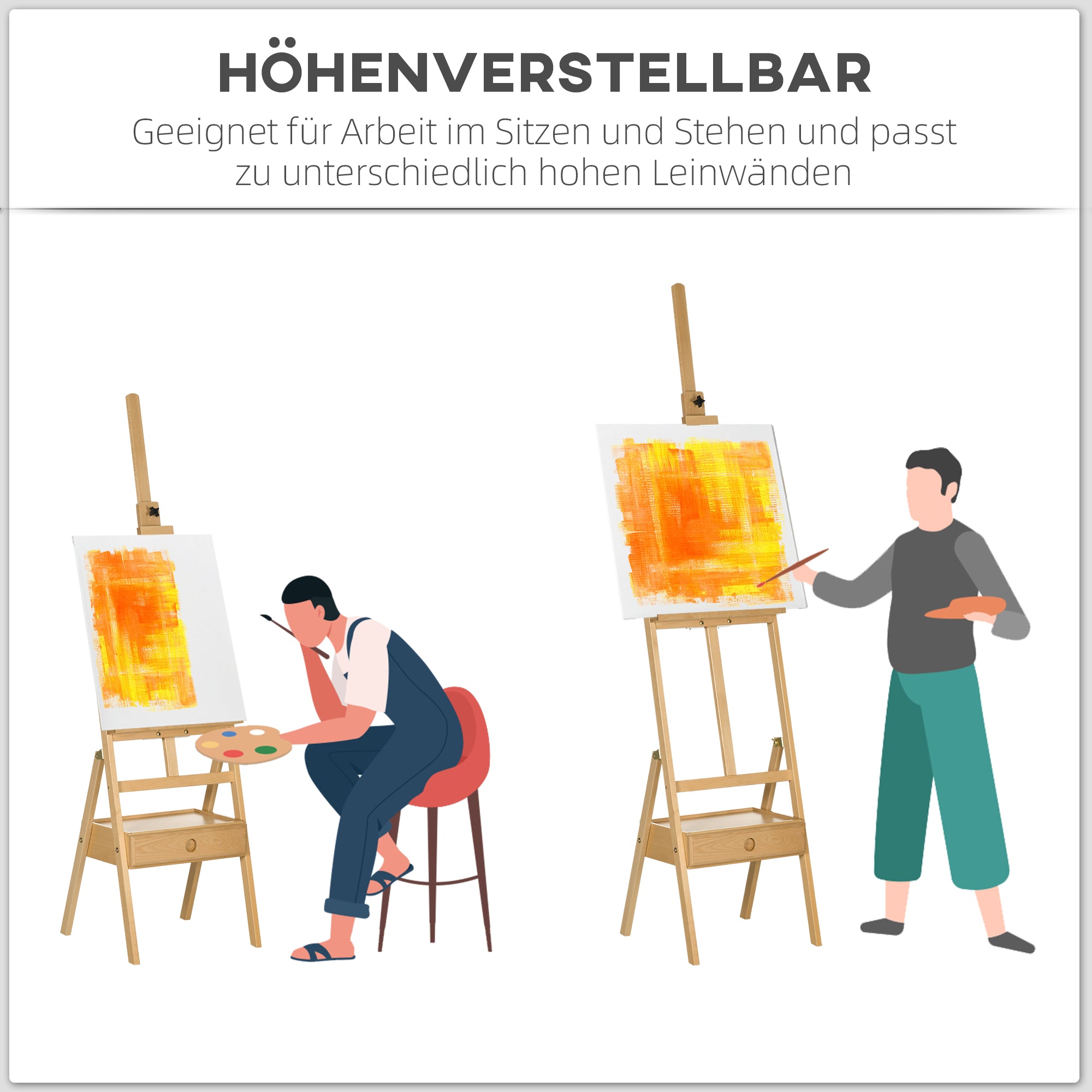 Easel Wood Large 150-190 cm High Wooden Easel for Canvases up to 92 cm Canvas Stand with Integrated Painting Case Field Easel for Painting, Sketching, Wedding, Exhibition