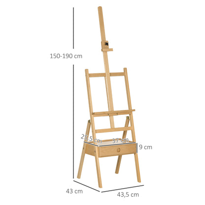 Easel Wood Large 150-190 cm High Wooden Easel for Canvases up to 92 cm Canvas Stand with Integrated Painting Case Field Easel for Painting, Sketching, Wedding, Exhibition