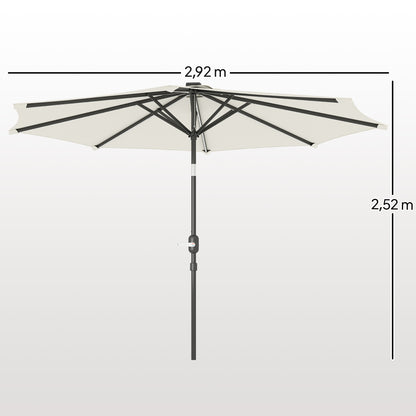 Outdoor Patio Umbrella with Solar LED Lights Ø292x252 cm Garden Umbrella with Adjustable Tilt up to 45° Waterproof and Crank Parasol for Patio Pool Without Base Cream